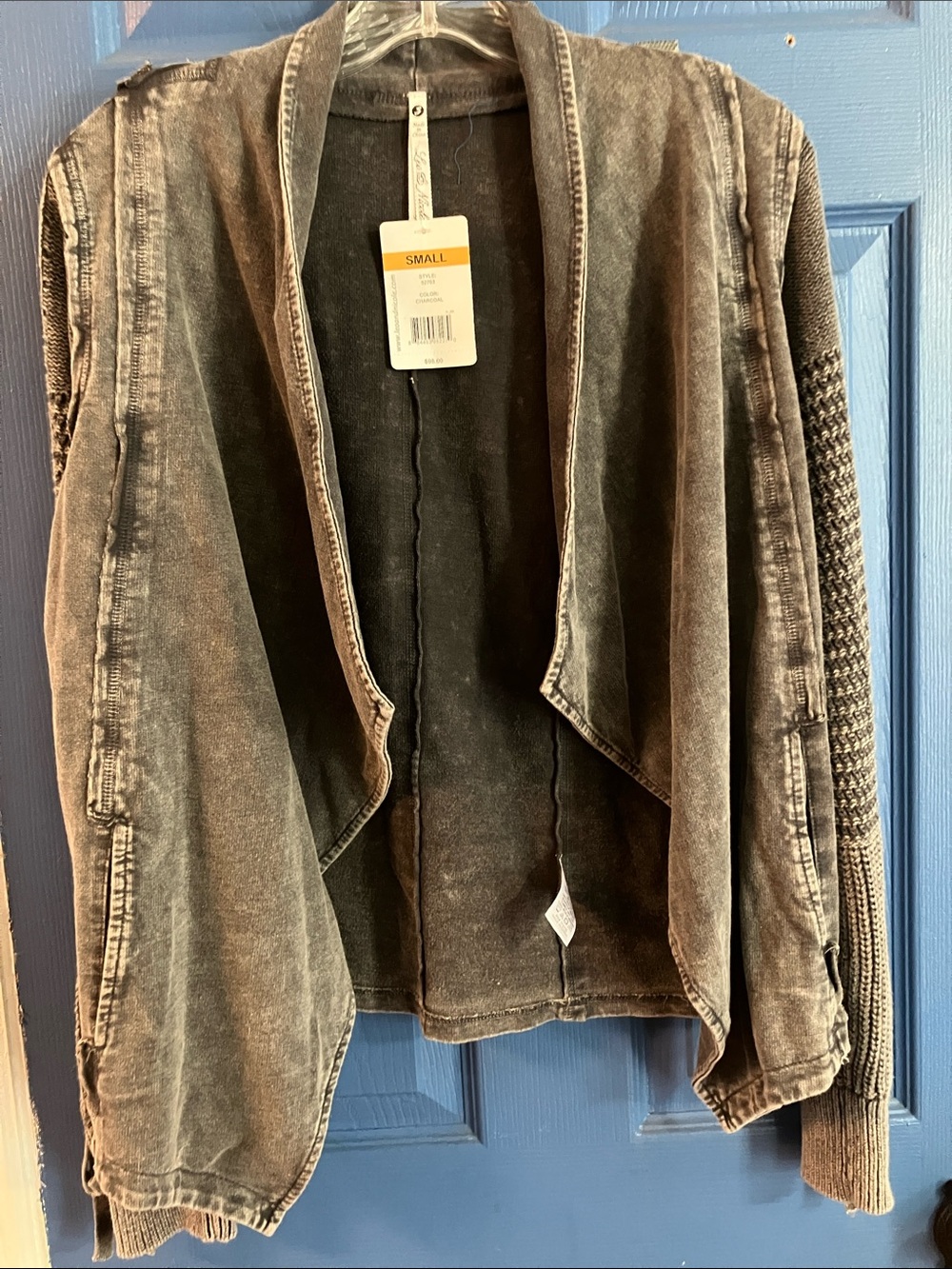 Leo & Nicole Charcoal Knit Open Cardigan